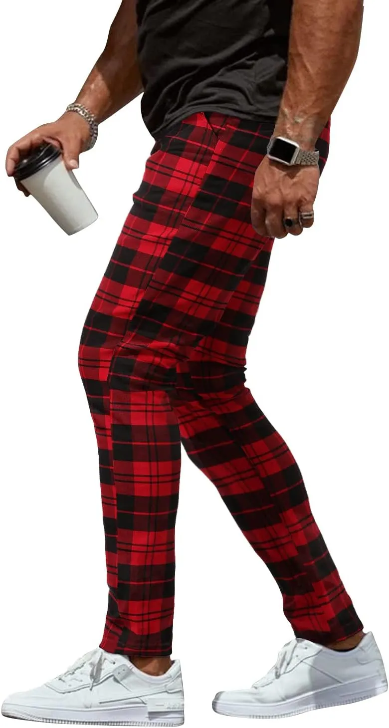 Woenzaia Men's Casual Slim Fit Pants Skinny Stretch Dress Slacks