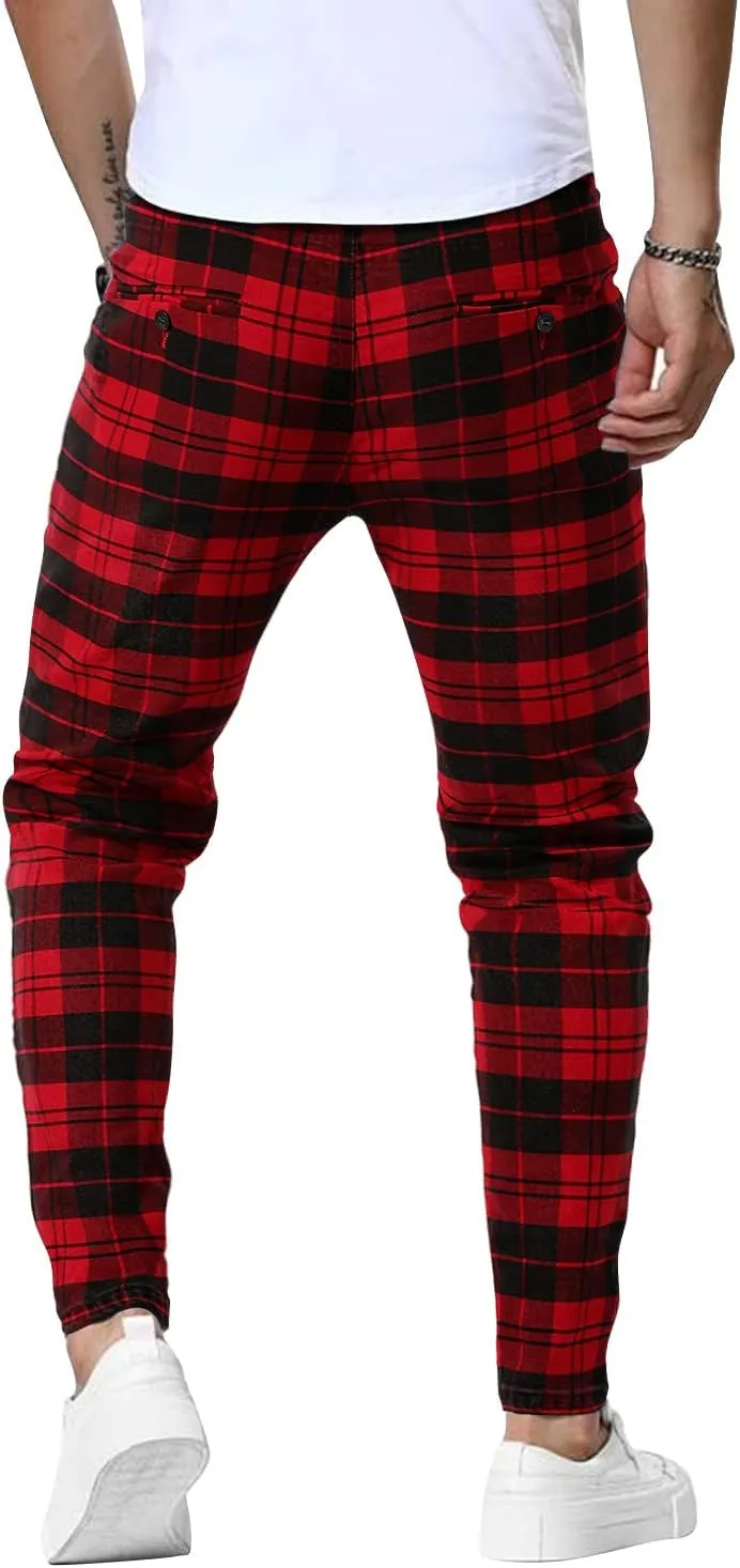 Woenzaia Men's Casual Slim Fit Pants Skinny Stretch Dress Slacks