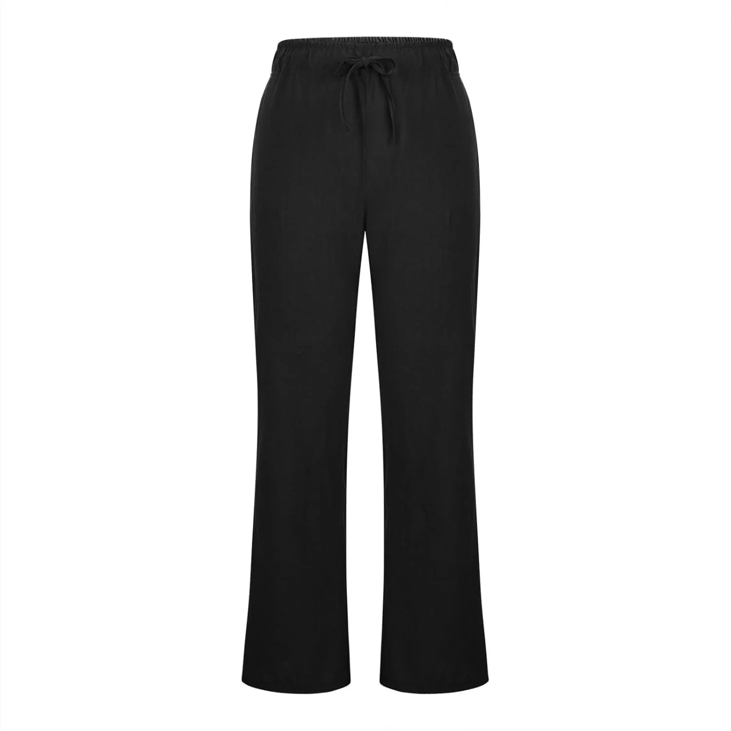 Women Cotton Linen Drawstring Wide Leg Pants Straight Elastic High Waisted Pants Summer Loose Lounge Outdoor Trousers