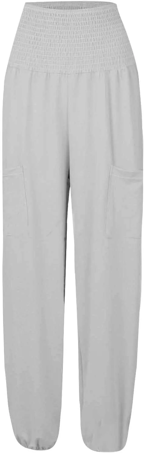 Women Cotton Linen Summer Tie Knot Palazzo Pants Elastic Waist Lounge Pants Plus Size Pants Office
