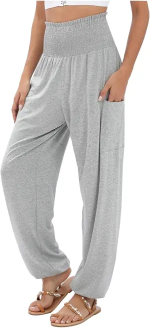 Women Cotton Linen Summer Tie Knot Palazzo Pants Elastic Waist Lounge Pants Plus Size Pants Office