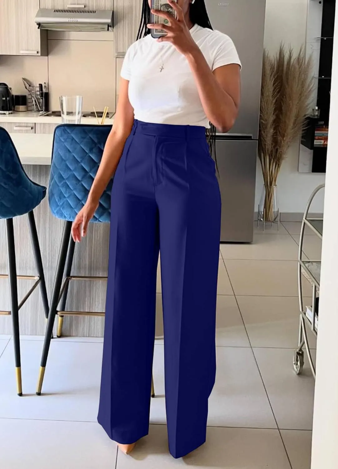 Women High Waist Wide Leg Dress Pants Straight Leg Business Work Slacks Casual Button Down Office Trousers with Pockets