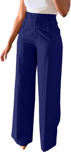 Women High Waist Wide Leg Dress Pants Straight Leg Business Work Slacks Casual Button Down Office Trousers with Pockets