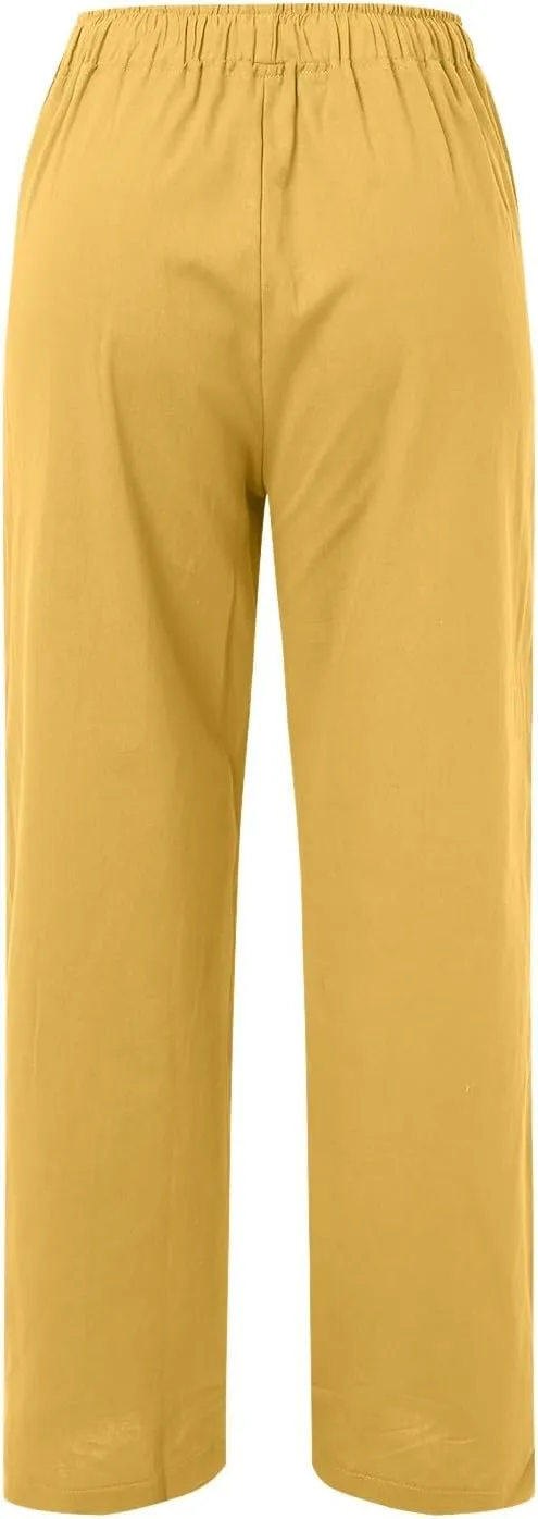 Women Linen Blend Summer Baggy Pants Low Waist Long Lounge Plus Size Pant Trousers Trendy