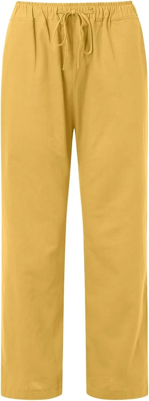 Women Linen Blend Summer Baggy Pants Low Waist Long Lounge Plus Size Pant Trousers Trendy