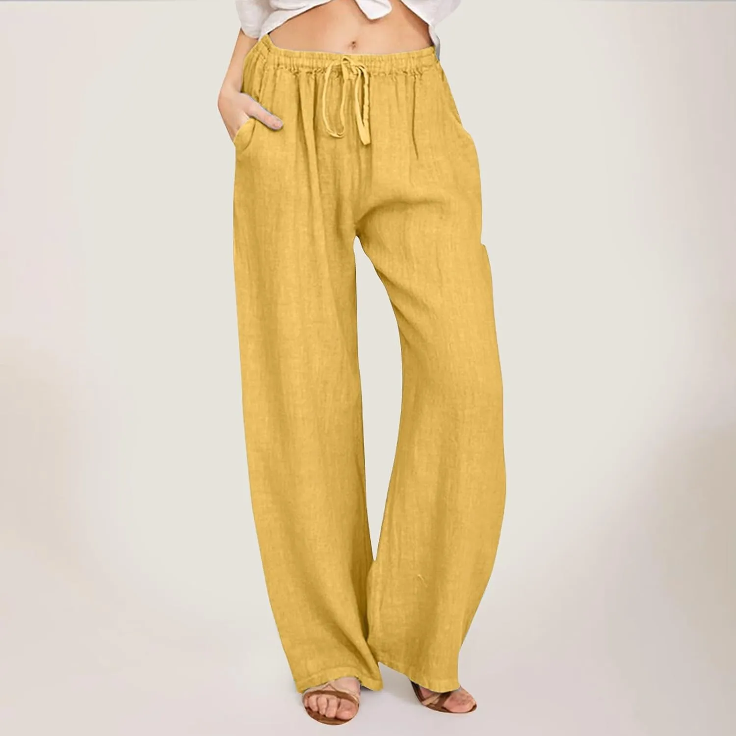 Women Linen Blend Summer Baggy Pants Low Waist Long Lounge Plus Size Pant Trousers Trendy