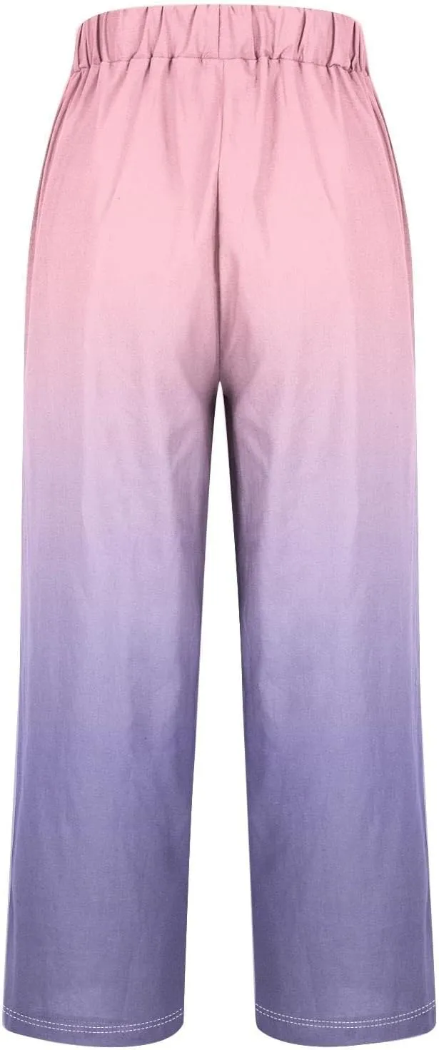 Women Linen Pants Loose Pocket Casual Cotton and Linen Pants Flowy Wide Leg Beach Trousers with Pockets Linen Capris