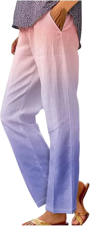 Women Linen Pants Loose Pocket Casual Cotton and Linen Pants Flowy Wide Leg Beach Trousers with Pockets Linen Capris