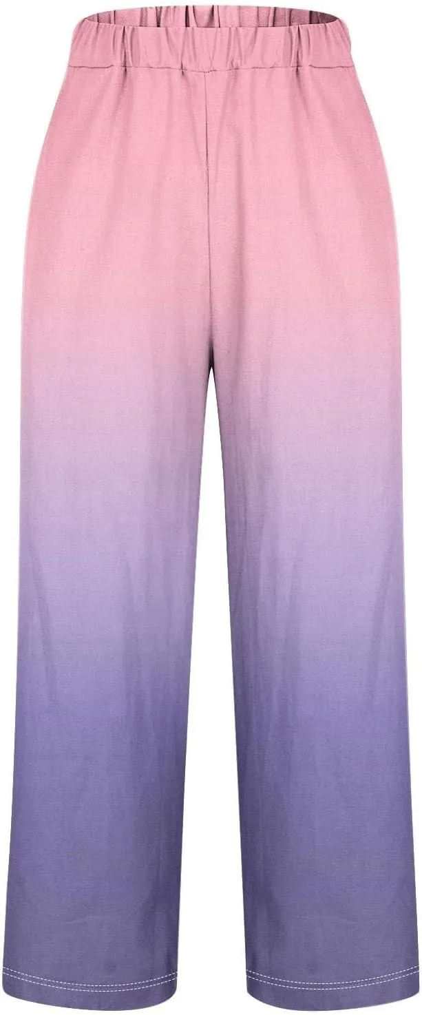 Women Linen Pants Loose Pocket Casual Cotton and Linen Pants Flowy Wide Leg Beach Trousers with Pockets Linen Capris