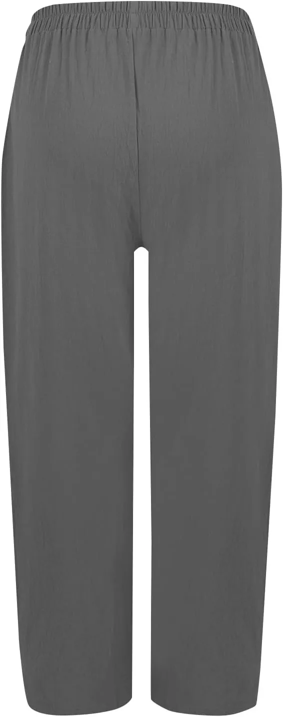 Women Linen Pants Summer High Waist Palazzo Pants Casual Wide Pant Comfy Tummy Control Trousers with Pockets (S-2Xl)