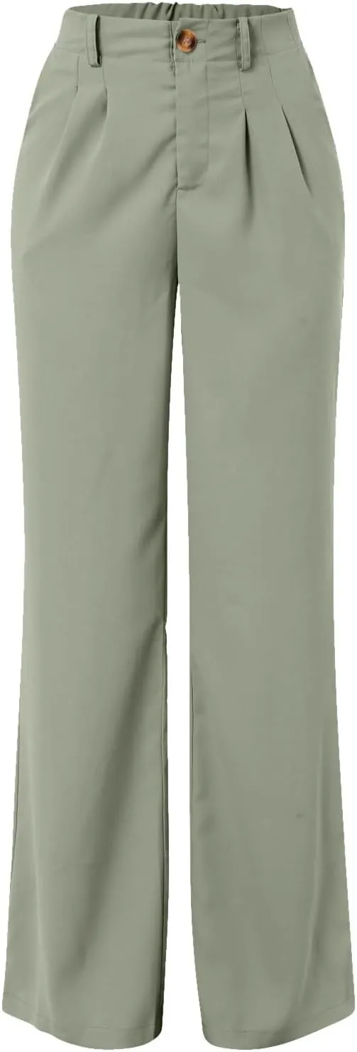 Women Linen Summer Floral Palazzo Lounge Pants Elastic Waisted Bootcut Slim-Fit Trouser Business Work