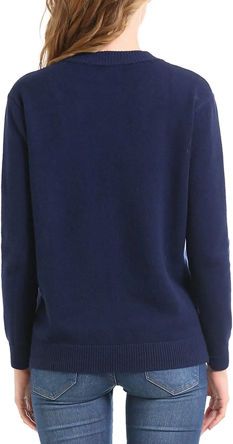 Women Thick Button Down Cardigan Sweaters Crew Neck Medium Weight Long Sleeve