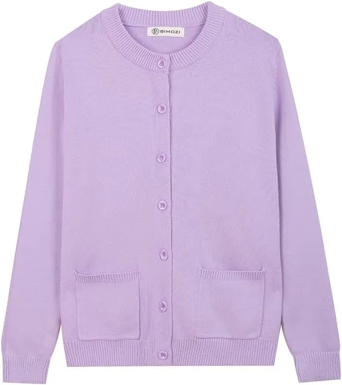 Women Thick Button Down Cardigan Sweaters Crew Neck Medium Weight Long Sleeve