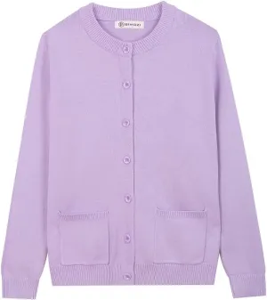 Women Thick Button Down Cardigan Sweaters Crew Neck Medium Weight Long Sleeve