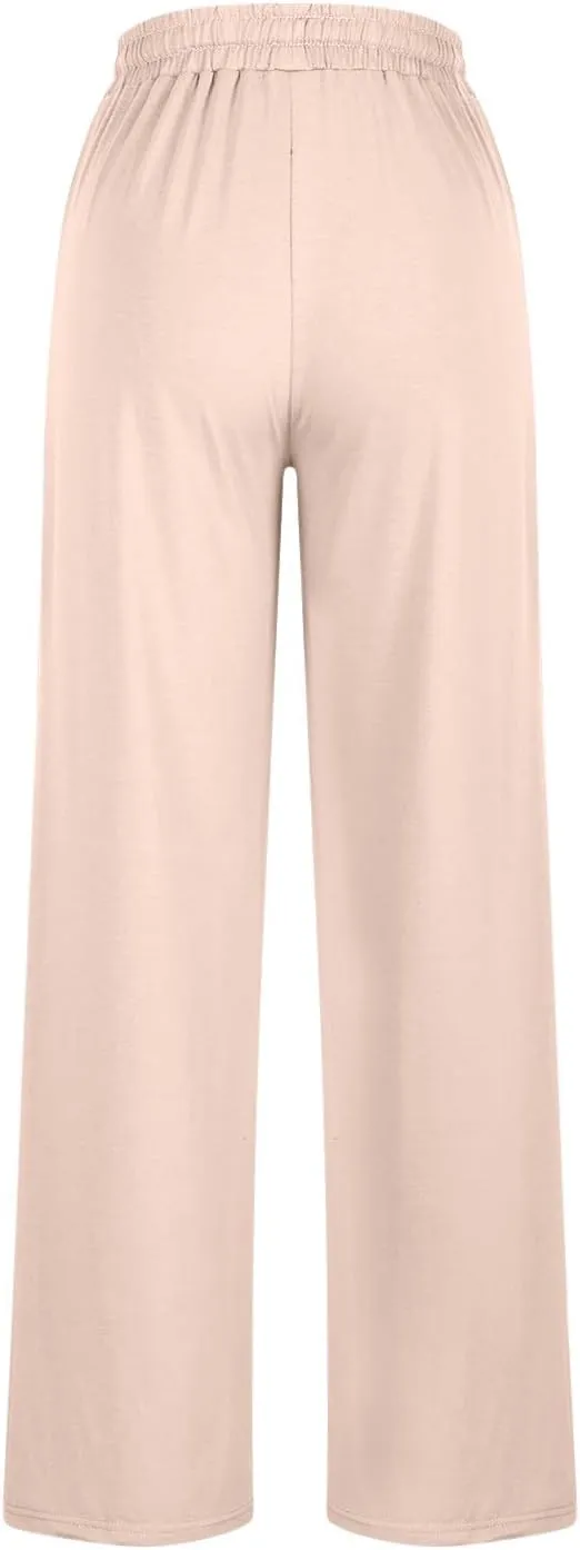 Women Wide Leg Sweatpants Elastic High Waist Drawstring Casual Pants 2024 Fall Fashion Straight Trousers with Pocket
