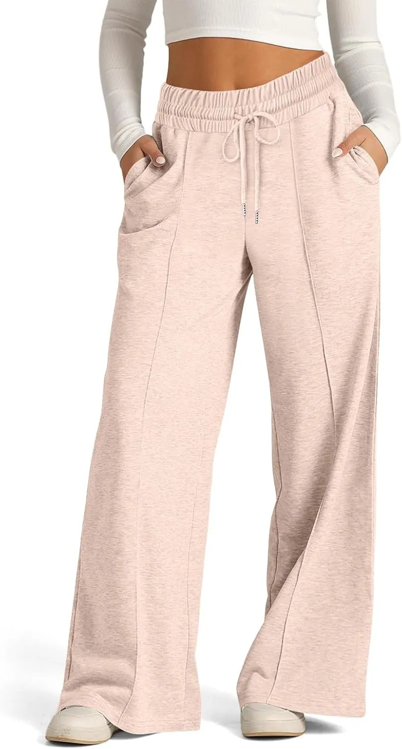 Women Wide Leg Sweatpants Elastic High Waist Drawstring Casual Pants 2024 Fall Fashion Straight Trousers with Pocket