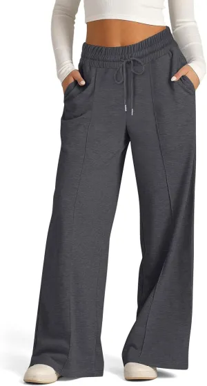 Women Wide Leg Sweatpants Elastic High Waist Drawstring Casual Pants 2024 Fall Fashion Straight Trousers with Pocket