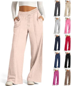 Women Wide Leg Sweatpants Elastic High Waist Drawstring Casual Pants 2024 Fall Fashion Straight Trousers with Pocket