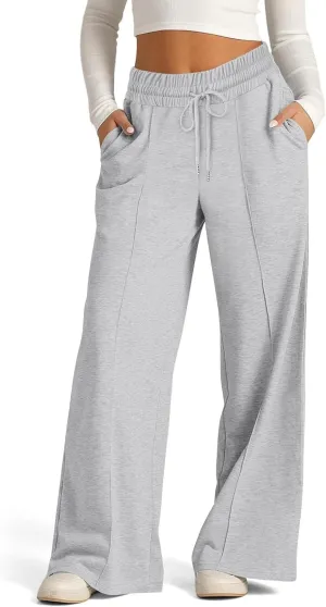 Women Wide Leg Sweatpants Elastic High Waist Drawstring Casual Pants 2024 Fall Fashion Straight Trousers with Pocket
