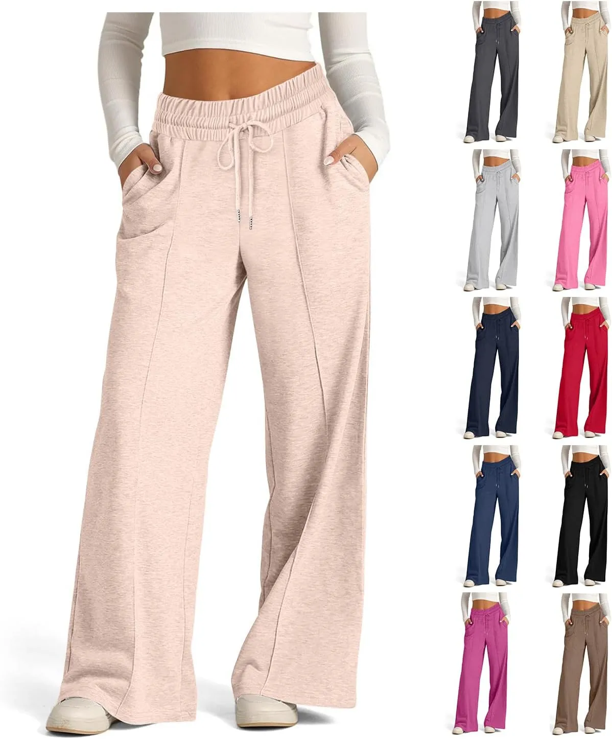 Women Wide Leg Sweatpants Elastic High Waist Drawstring Casual Pants 2024 Fall Fashion Straight Trousers with Pocket