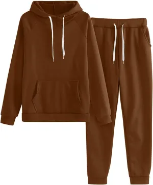 Women's 2 Piece Lounge Sets Long Sleeve V Neck Vintage Sweater Two Piece Travel Outfits Sweatsuits Sweatsuit