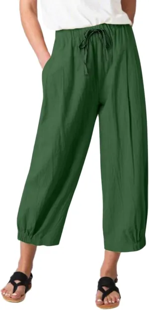 Womens Capri Pants Wide Leg Crop Pants Loose Comfy Drawstring Lounge Yoga Capris Paper Bag Pants with Pockets