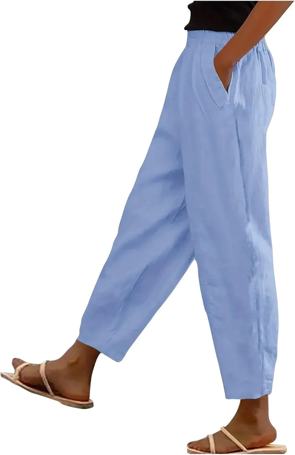 Womens Cargo Pants, Women's Casual Pants Peasant Straight Leg Linen Elastic Waist