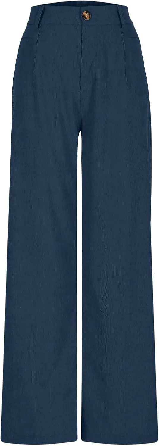 Women's Corduroy Pants High Waist Straight Leg Pant Casual Elastic Waist Sweatpants Stretchy Loose Wide Leg Trousers
