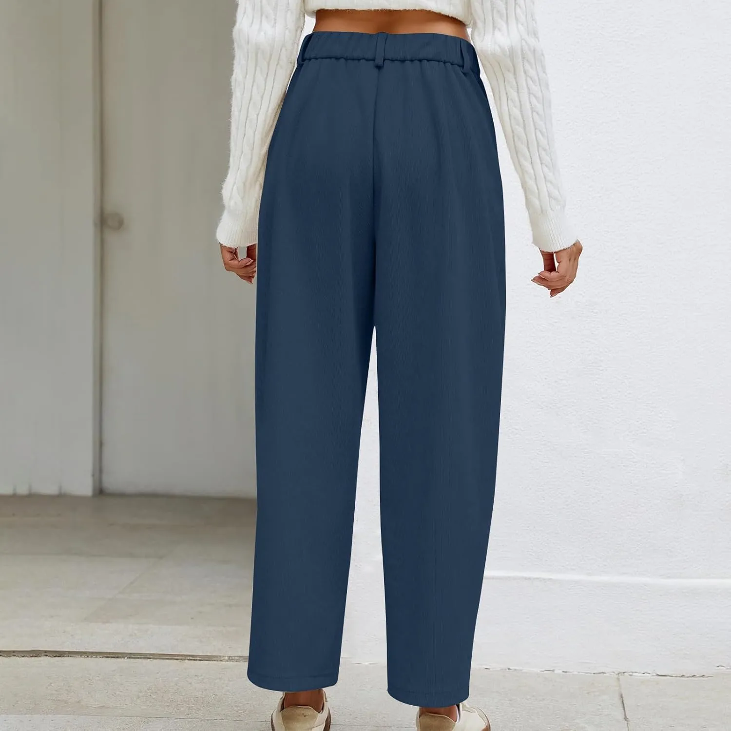 Women's Corduroy Pants High Waist Straight Leg Pant Casual Elastic Waist Sweatpants Stretchy Loose Wide Leg Trousers