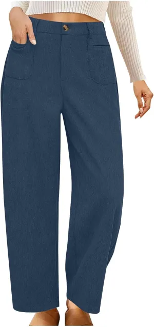 Women's Corduroy Pants High Waist Straight Leg Pant Casual Elastic Waist Sweatpants Stretchy Loose Wide Leg Trousers
