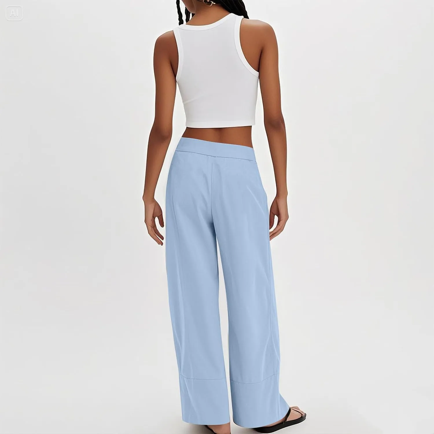 Women's Cotton Linen Palazzo Pants Summer Baggy Casual Wide Leg Pants High Waisted Flowy Lounge Trousers with Pockets