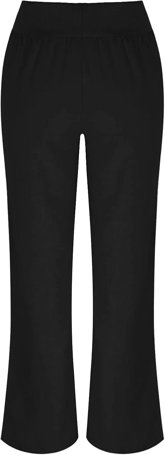 Womens Cotton Linen Pants Summer Casual Wide Leg Cropped Palazzo Pant Ladies Workout Yoga Lounge Trouser with Pockets