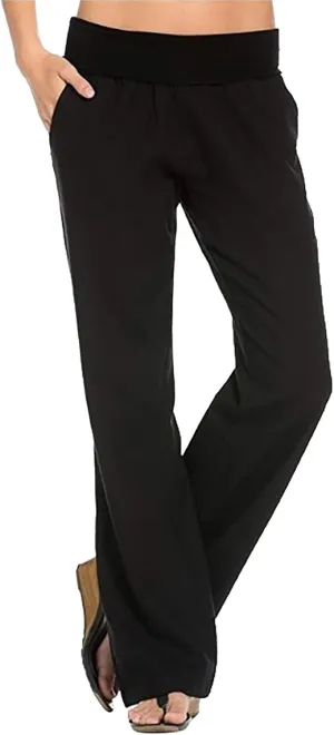 Womens Cotton Linen Pants Summer Casual Wide Leg Cropped Palazzo Pant Ladies Workout Yoga Lounge Trouser with Pockets