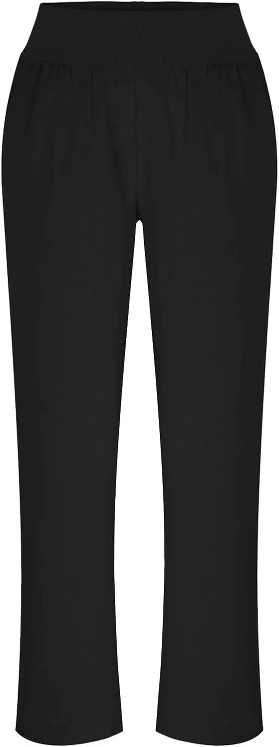 Womens Cotton Linen Pants Summer Casual Wide Leg Cropped Palazzo Pant Ladies Workout Yoga Lounge Trouser with Pockets