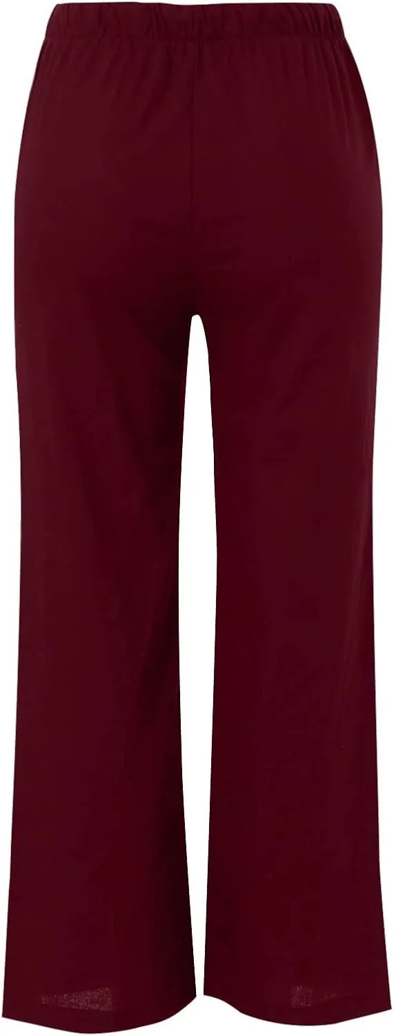 Womens Cotton Linen Summer Palazzo Pants Wide Leg Beach Flowy Trousers Drawstring Elastic Waist Slacks with Pockets