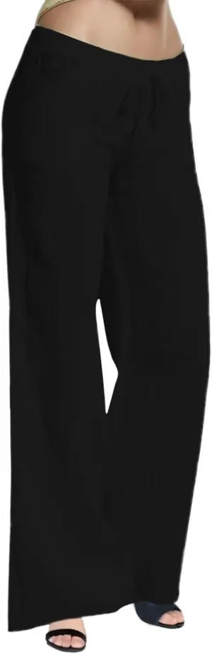 Womens Cotton Linen Summer Split Flowy Pants Elastic Waisted Long Lounge Plus Size Palazzo Lounge Pants Travel
