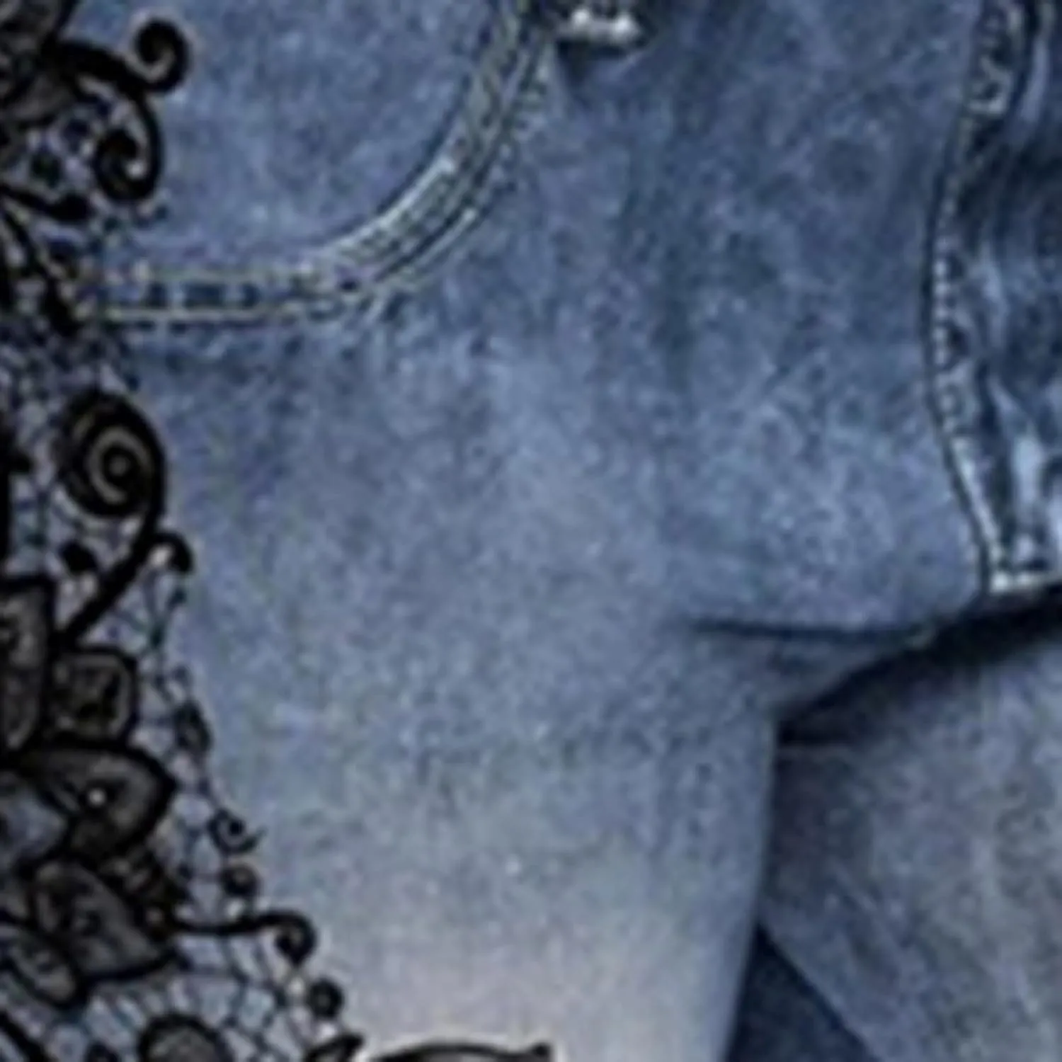 Women's Denim Leggings Lace Embroidery 3/4 Yoga Pants Stretchy Workout Capris High Waist Yoga Jeans Cropped Trousers
