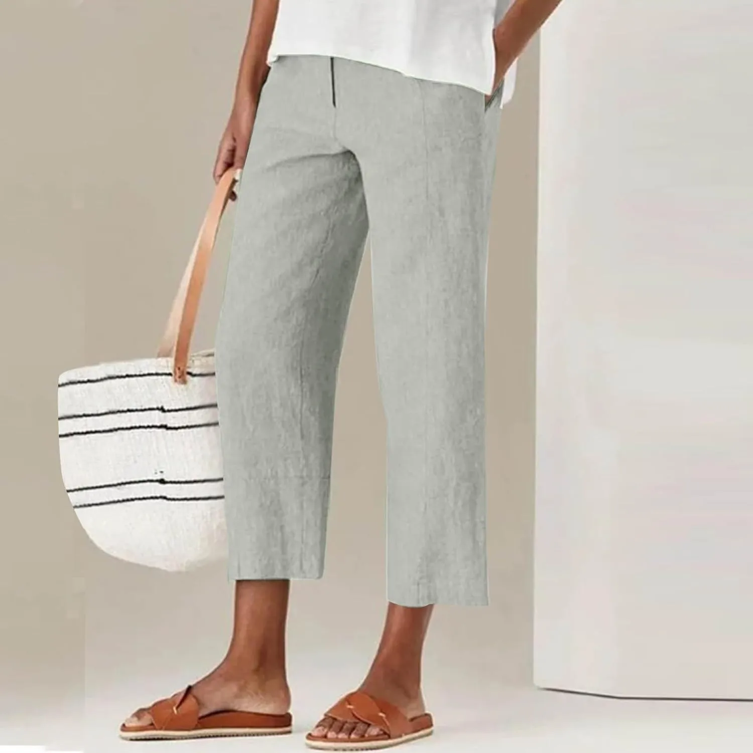 Women's Dress Capris Elegant Straight Leg Business Trousers High Waist Dressy Work Pants Summer Slacks