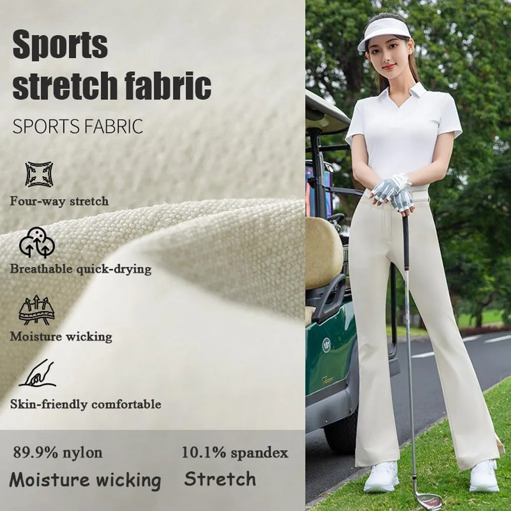 Women's Golf Pants Summer Lightweight High Waist Stretchy Trousers Bootcut Office Slacks with Pocket