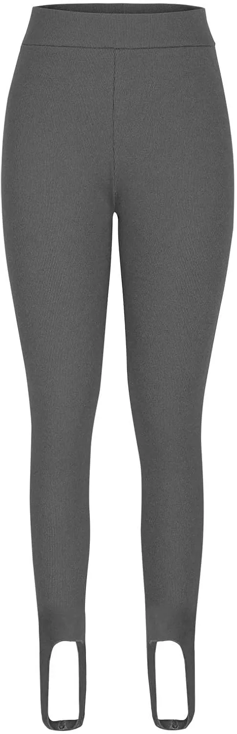 Women's High Waist Knit Yoga Stirrup Leggings Trendy Tummy Control Stretch Gym Trouser Workout Running Tights Pants