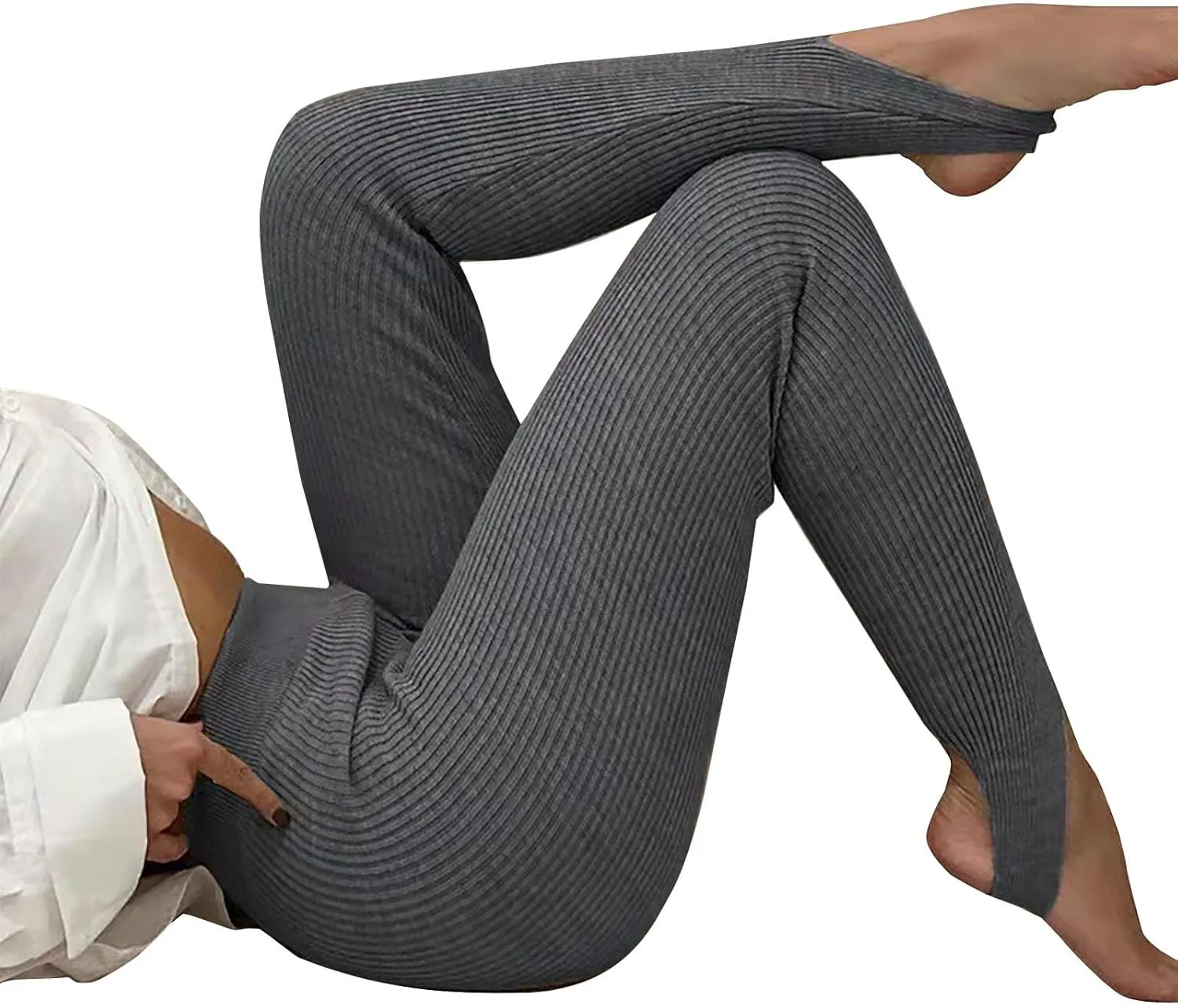 Women's High Waist Knit Yoga Stirrup Leggings Trendy Tummy Control Stretch Gym Trouser Workout Running Tights Pants