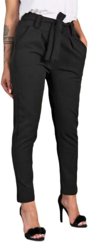 Womens High Waist Pencil Pants Slim Fit Bow-Knot Elastic Waist Pants Casual Office Paper Bag Trousers with Pockets