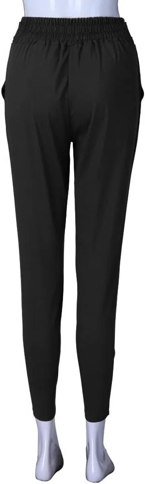 Womens High Waist Pencil Pants Slim Fit Bow-Knot Elastic Waist Pants Casual Office Paper Bag Trousers with Pockets