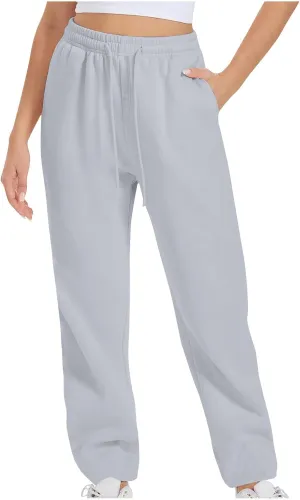 Womens High Waisted Drawstring Waist Wide Leg Sweatpants with Pockets Yoga Workout Casual Athletic Trousers Pants