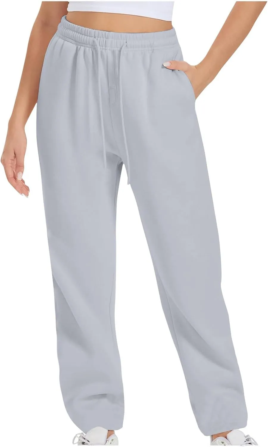 Womens High Waisted Drawstring Waist Wide Leg Sweatpants with Pockets Yoga Workout Casual Athletic Trousers Pants