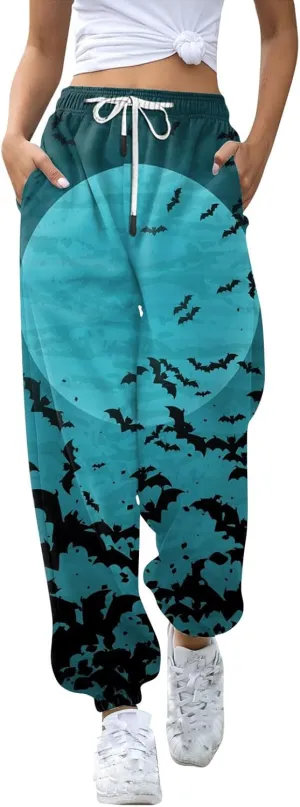 Womens Joggers with Pockets 2024 Trendy Baggy Sweatpants Plus Size Skeleton Print Hiking Pants Petite Lightweight