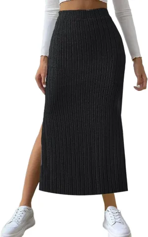Women's Knitted Skirts Basic Fashion Elastic High Waisted Midi Long Bodycon Pencil Skirt Trendy Casual Spring Outfit
