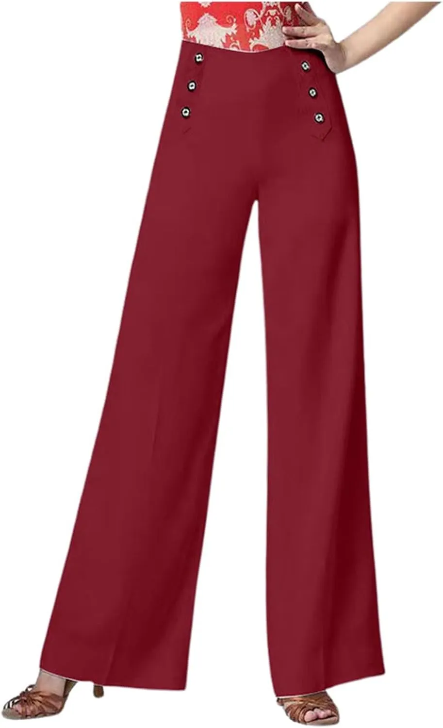 Womens Linen Blend Summer Tie Knot Pant Trousers High Waist Wide Leg Slim-Fit Trousers Beach