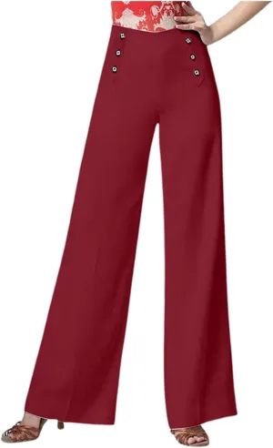 Womens Linen Blend Summer Tie Knot Pant Trousers High Waist Wide Leg Slim-Fit Trousers Beach