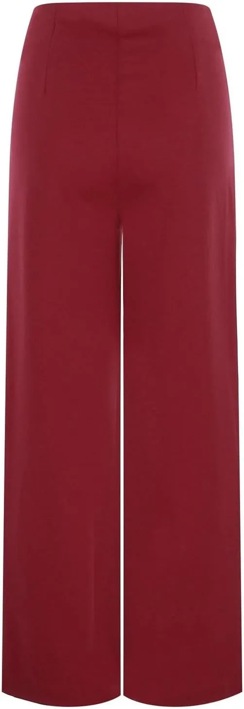 Womens Linen Blend Summer Tie Knot Pant Trousers High Waist Wide Leg Slim-Fit Trousers Beach